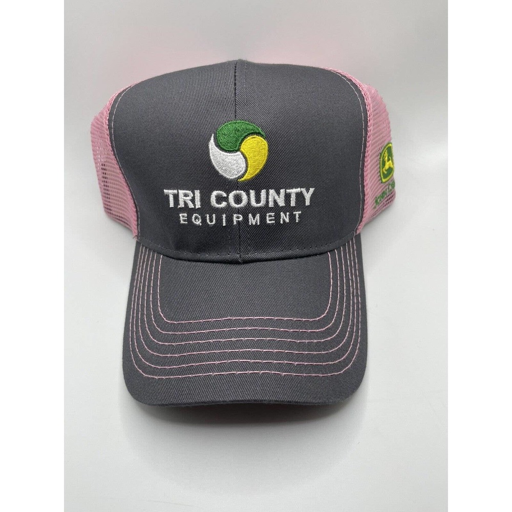NWT John Deere Tri-County Equipment Adjustable Hat Pink Gray Snapback Cap